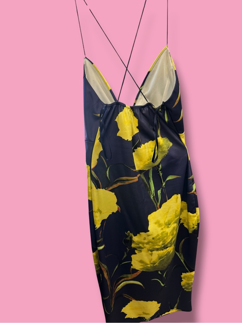 Spaghetti Strap Navy Dress with Yellow Floral Print AX - Picture 2 of 3